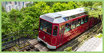 Peak Tram and Hong Kong city skyline