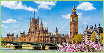 Big Ben tower and Houses of Parliament in spring, London, UK